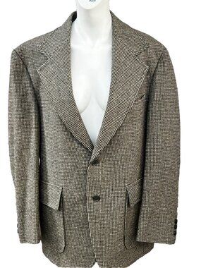 Vintage Hyde Park Tweed Blazer Jacket Womens 40 Brown Houndstooth Wool Blend